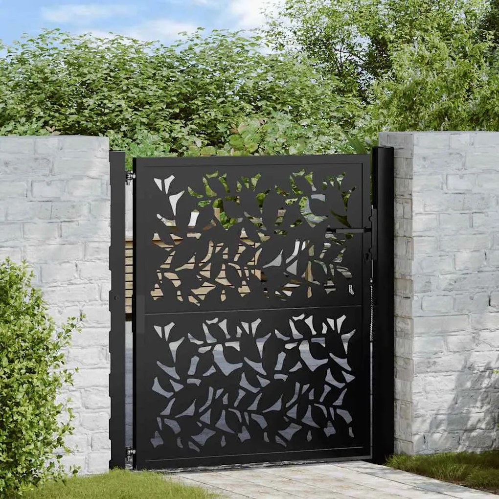 Cancello Giardino Nero 105x106 Cm İn Acciaio Design A Foglia /