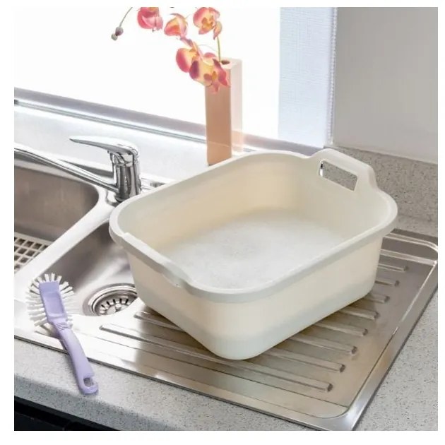 Lavorazione in plastica color crema con due manici , 39 x 32 x 14 cm - Addis