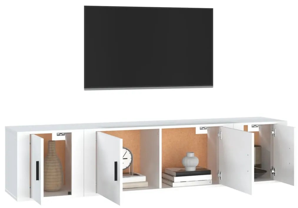 Set mobili porta tv 3 pz bianco in legno multistrato