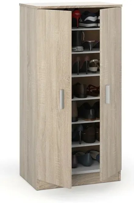 Mobile scarpiera H 108 rovere canadese in legno con 2 ante e 6 ripiani