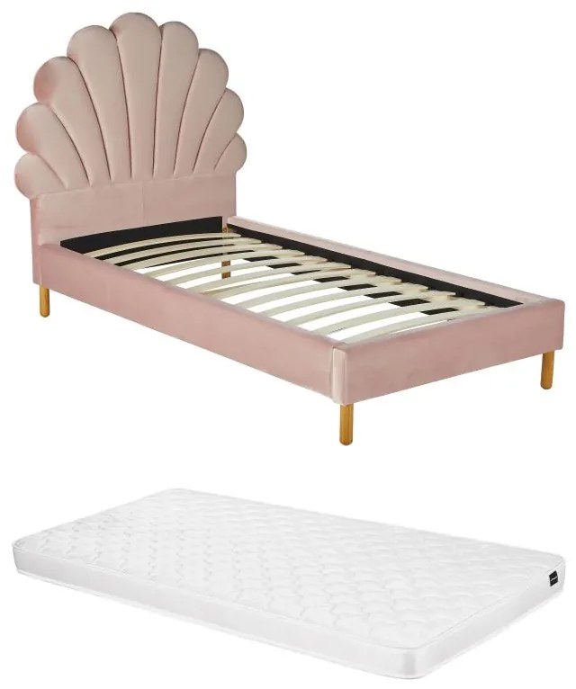 Letto conchiglia 90 x 190 cm - Velluto - Rosa + Materasso - MONICA