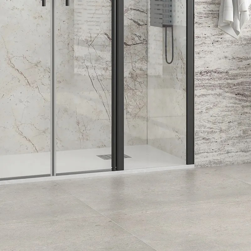 Porta doccia 150 cm colore nero doppio battente e ante fisse | KPX7000N - KAMALU