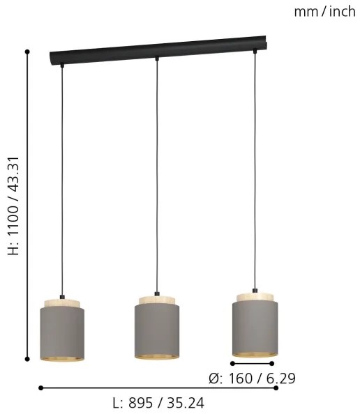 Eglo 99446 - Lampadario a sospensione con filo ALBARIZA 3xE27/40W/230V