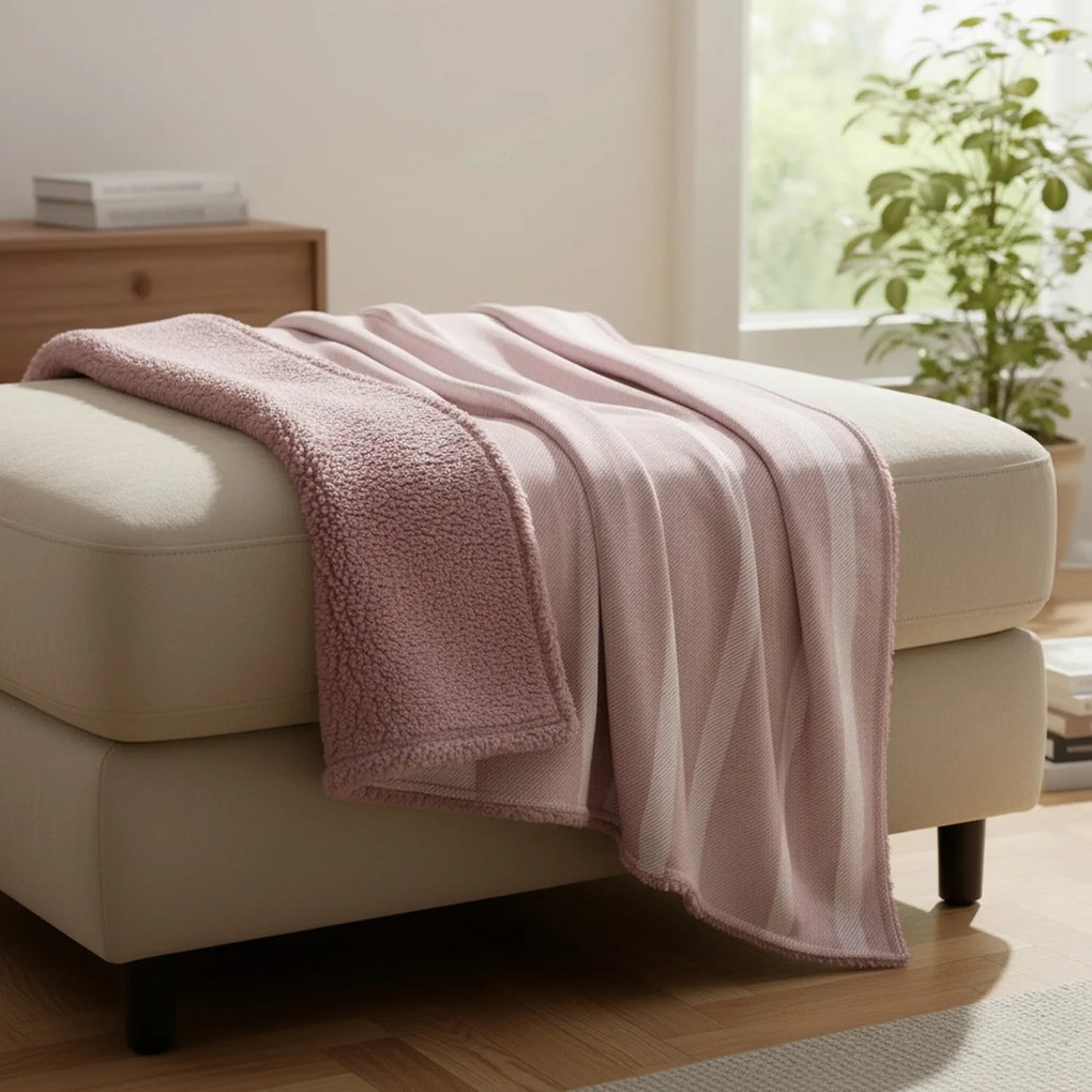 Plaid stampato righe malva jaquard 127x152cm