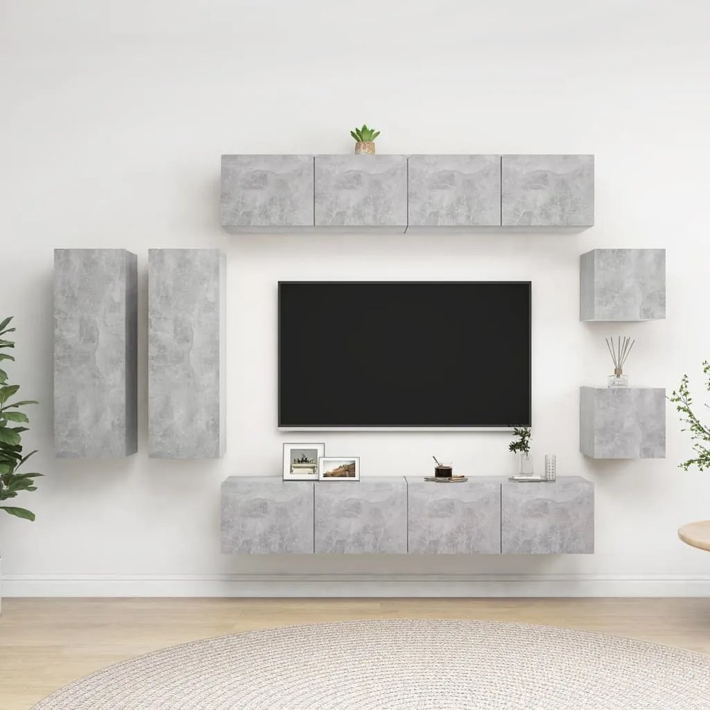 Set Di Mobili Porta Tv 8 Pz Grigio Cemento İn Legno Multistrato /