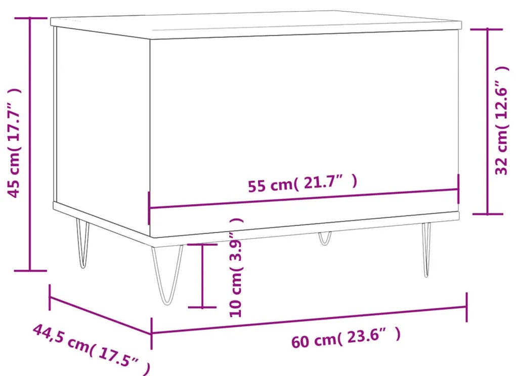 Tavolino Salotto Bianco Lucido 60x44,5x45 cm Legno Multistrato