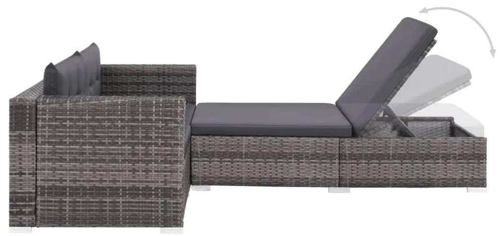 Set Divani da Giardino 3 pz con Cuscini in Polyrattan Grigio