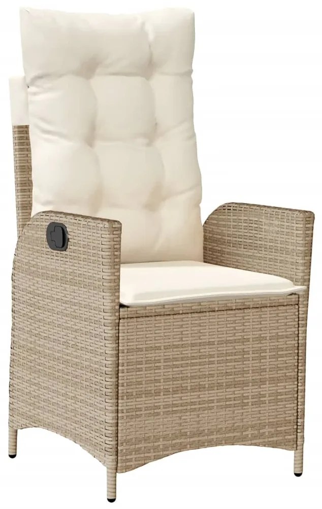 Sedia reclinabile da giardino con cuscini beige in polyrattan