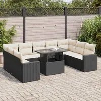 Set Divani da Giardino 10pz con Cuscini in Polyrattan Nero 3326377