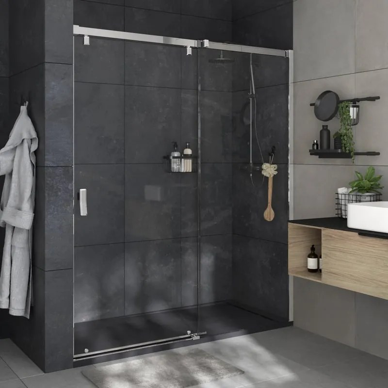 Porta doccia scorrevole Neo L 180 x H 200cm, Sp. 8 mm in vetro vetro senza finitura / trasparente profilo cromo