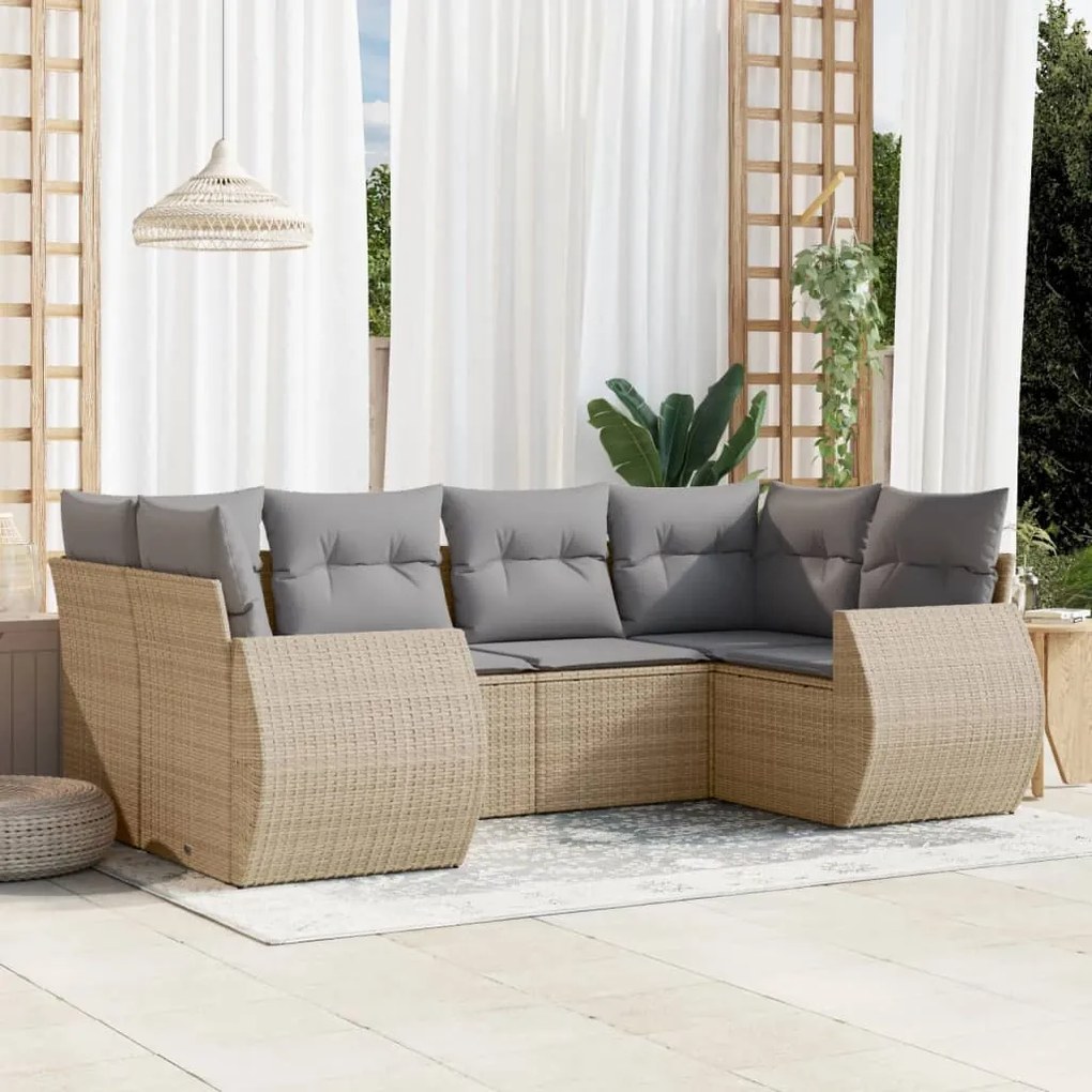 Set divano da giardino 6 pz con cuscini beige in polyrattan