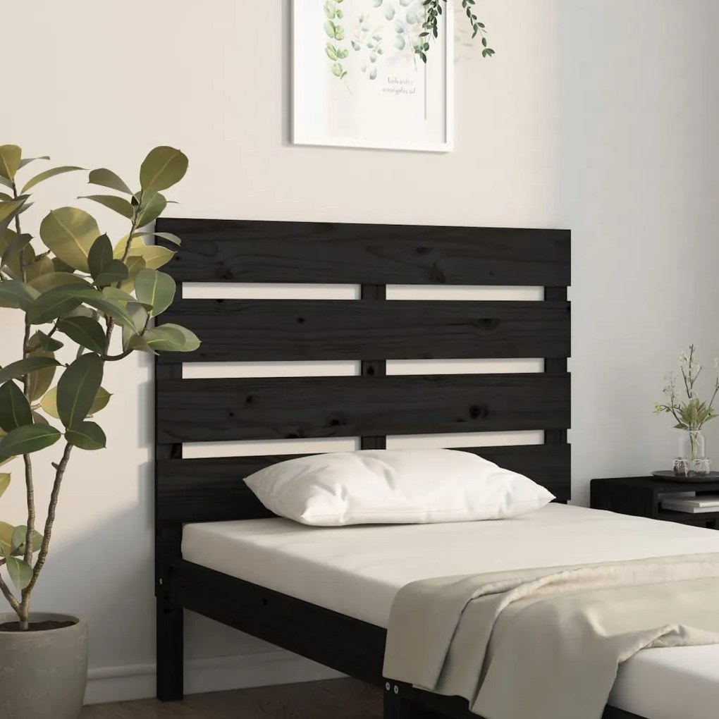 Testiera Per Letto Nera 100x3x80 Cm İn Legno Massello Di Pino /