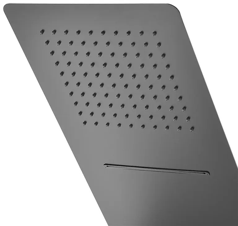 Soffione doccia a sbalzo slim 25x52 cm nero opaco in acciaio inox con cascata