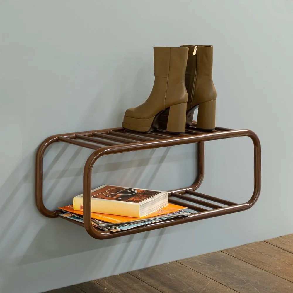 Scarpiera marrone scuro in metallo da parete 72x28x35 cm Retro – Spinder Design