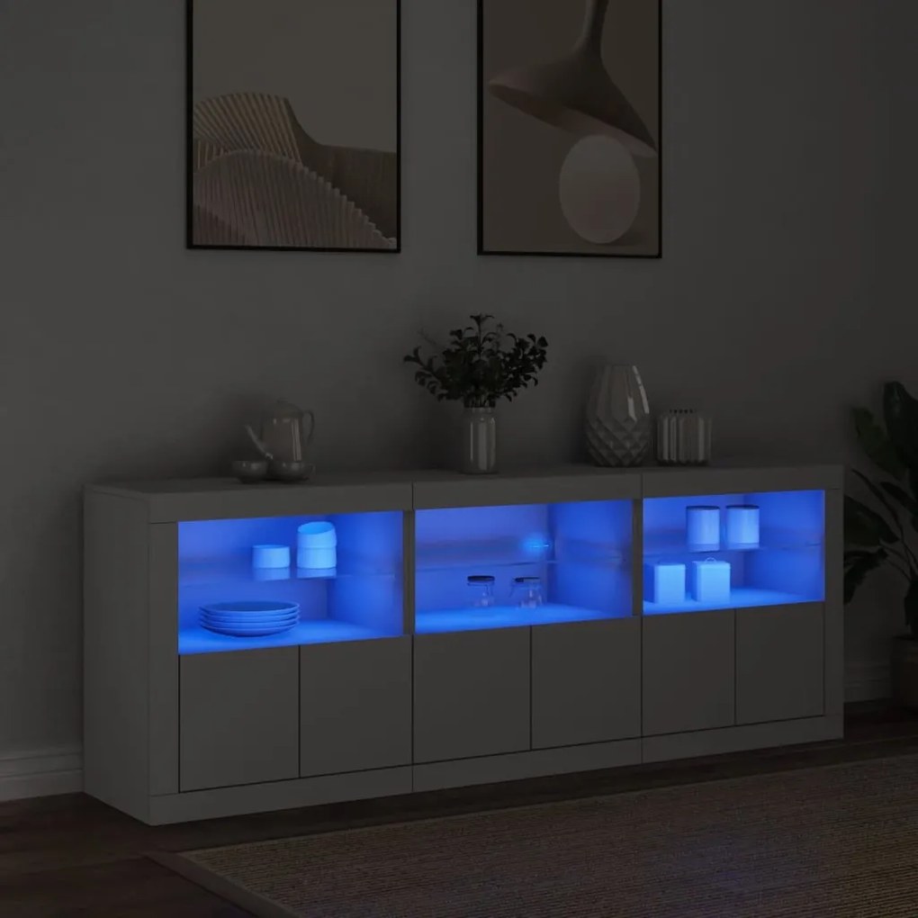 Credenza con luci led bianca 181,5x37x67 cm