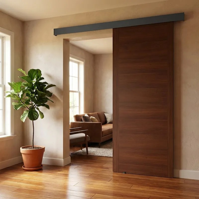 Porta scorrevole reversibile Rustic in mdf noce scuro, L 93 x H 212 cm, con binario Meli