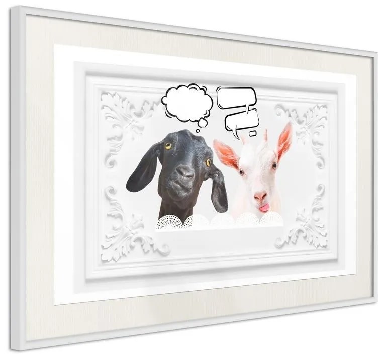 Poster  Conversation of Two Goats  Cornice Quadri Cornice d'oro con passe-partout, Larghezza x Altezza Home decor 60x40