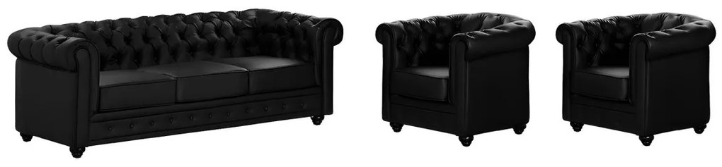 Divano 3 posti e 2 poltrone CHESTERFIELD in similpelle Nero