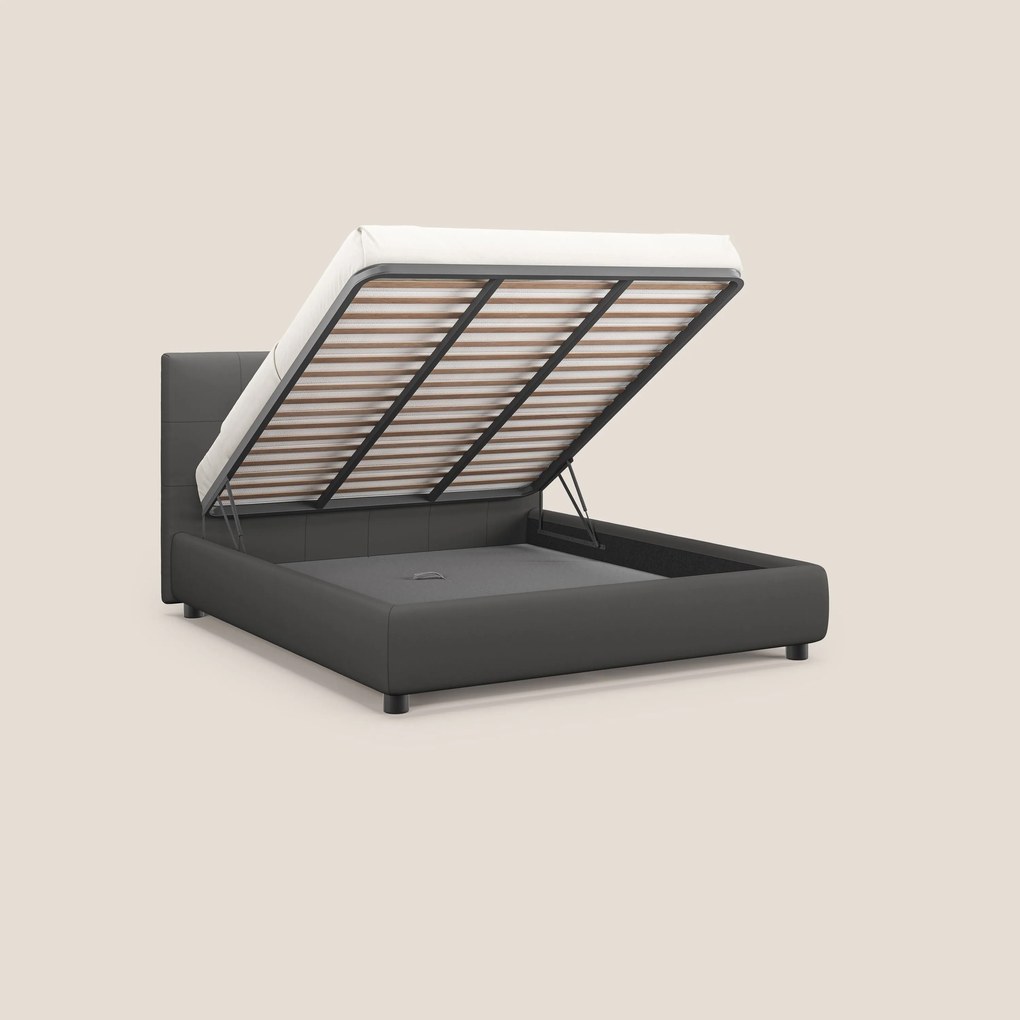 Minato letto imbottito contenitore con testata trapuntata in ecopelle impermeabile T04 antracite