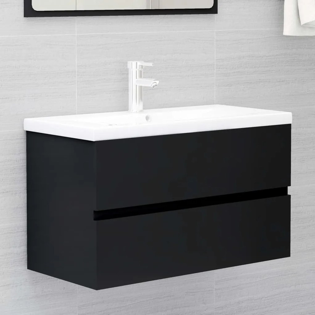 Mobile con lavabo integrato nero in legno multistrato