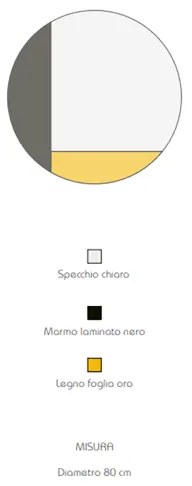 Specchio rotondo 80 cm marmo laminato nero e foglia oro - THOMAS