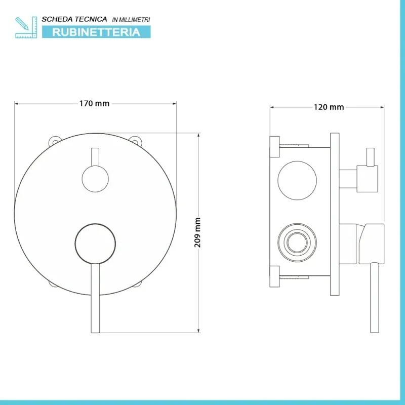 Set doccia da incasso con soffione 25 cm e kit doccia completo Nuego
