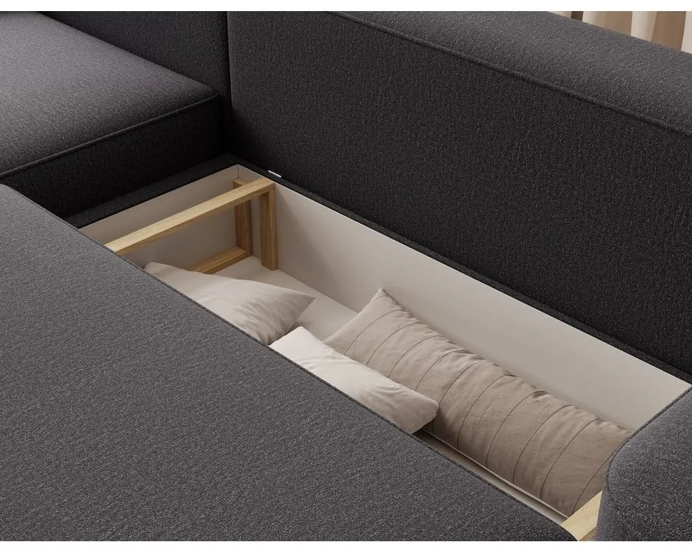 Divano angolare grigio scuro allungabile/con contenitore (con penisola a sinistra/con chaise lounge) e rivestimento in ciniglia Aurumm – ELTAP