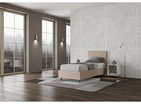 Letto singolo senza rete imbottito 80x210 similpelle tortora Adele