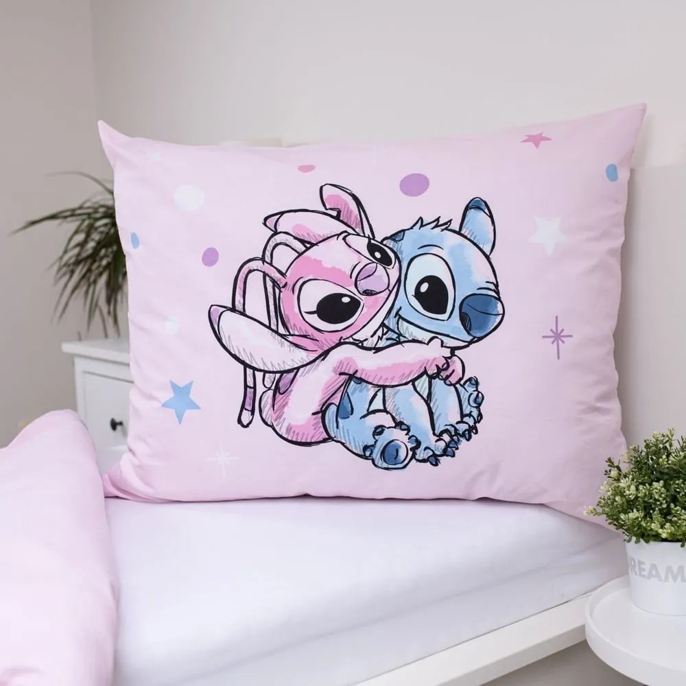 Set copripiumino e federa da bambini rosa in cotone per letto singolo 140x200 cm Lilo a Stitch "Universe" – Jerry Fabrics
