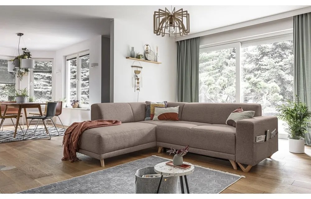 Divano angolare marrone allungabile e con contenitore (penisola a sinistra/a L) Classy Sophie – Miuform