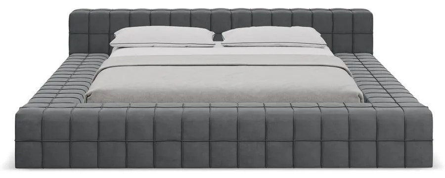 Letto matrimoniale imbottito grigio scuro con griglia 160x200 cm Akela - Makamii
