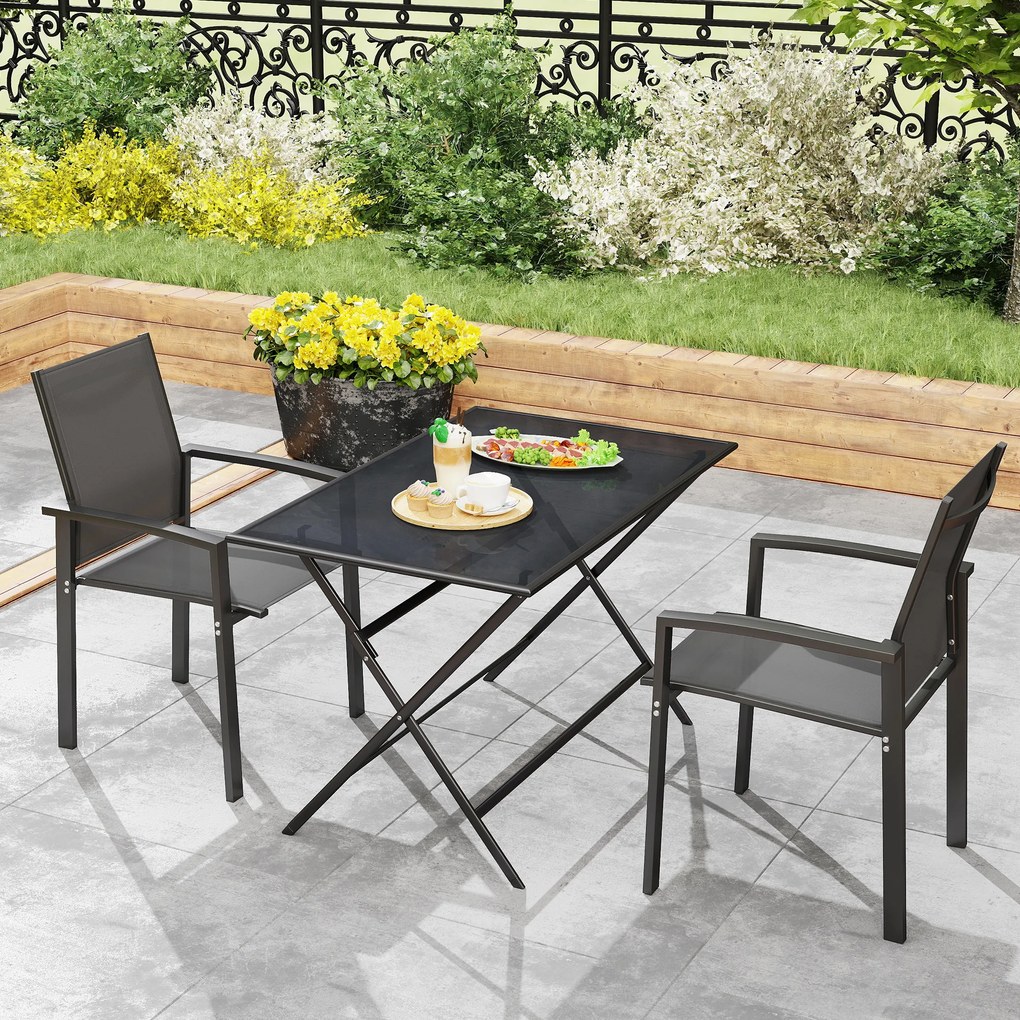 Set 2 Sedie da Giardino Impilabili 56x58x89 cm con Seduta Traspirante in Alluminio e Textilene Grigio Carbone...