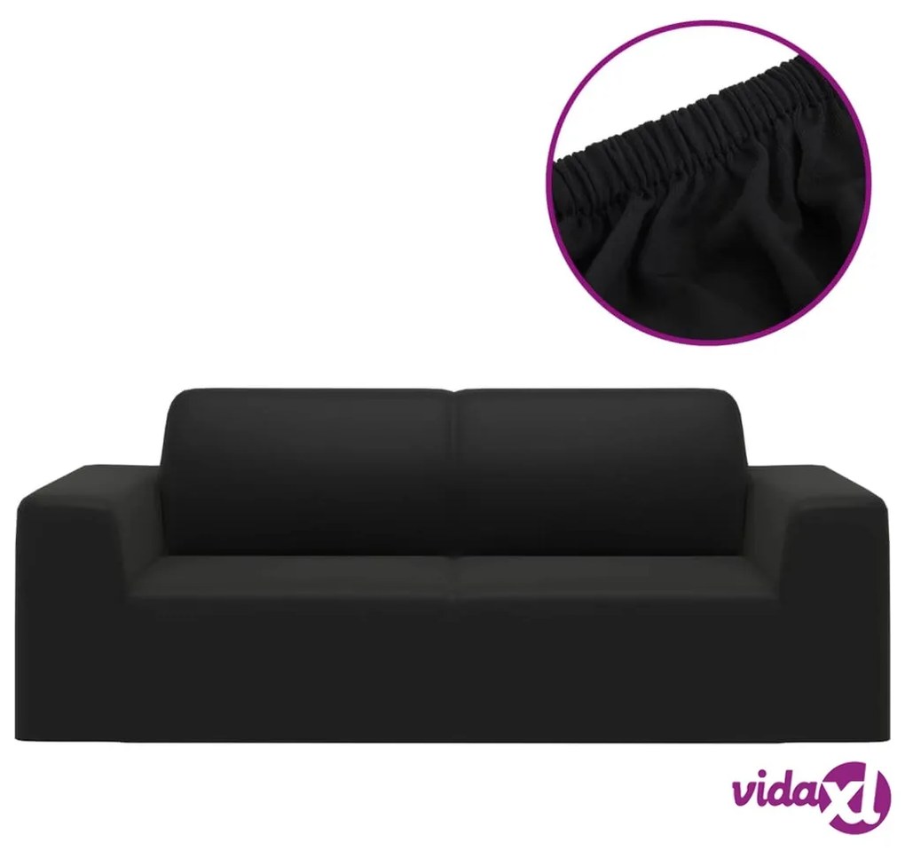 vidaXL Fodera Elasticizzata per Divano 2 Posti Jersey Poliestere Nero