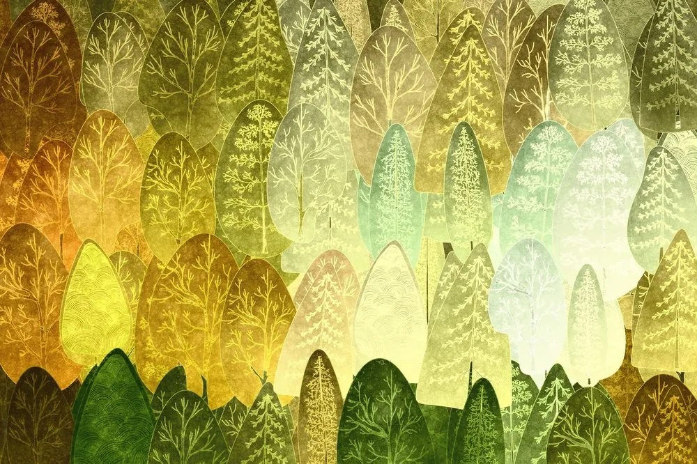 Carta da parati autoadesiva – Alberi asimmetrici verdi