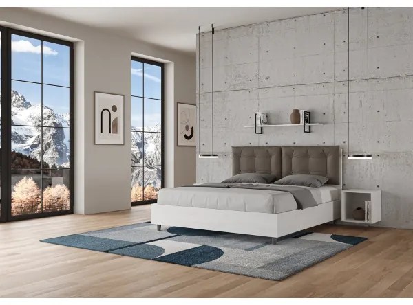 Letto matrimoniale senza rete 160x190 bianco frassino cuscini similpelle cappuccino Egos Annalisa