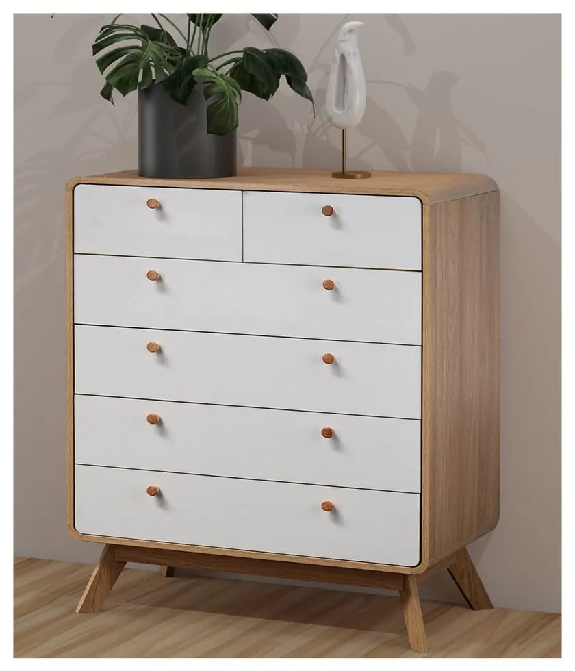 Cassettiera alta bianca con effetto rovere 81x104 cm Caitlin - Støraa