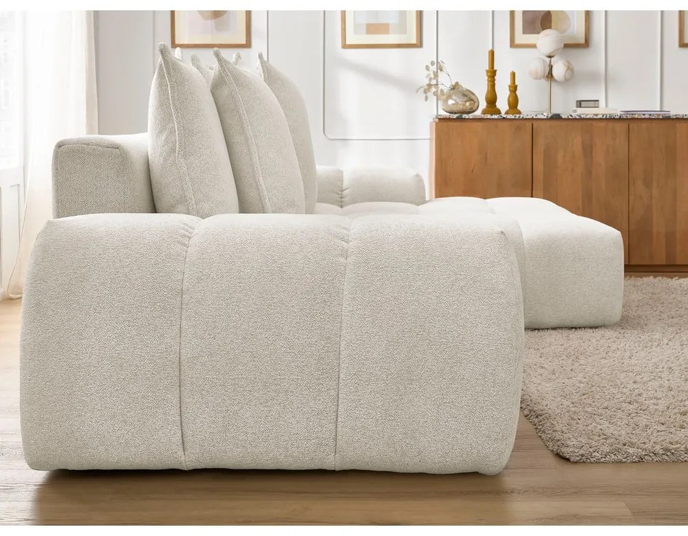 Divano angolare bianco allungabile e con contenitore (penisola a destra/chaise lounge) con rivestimento in ciniglia Everest – Bobochic Paris