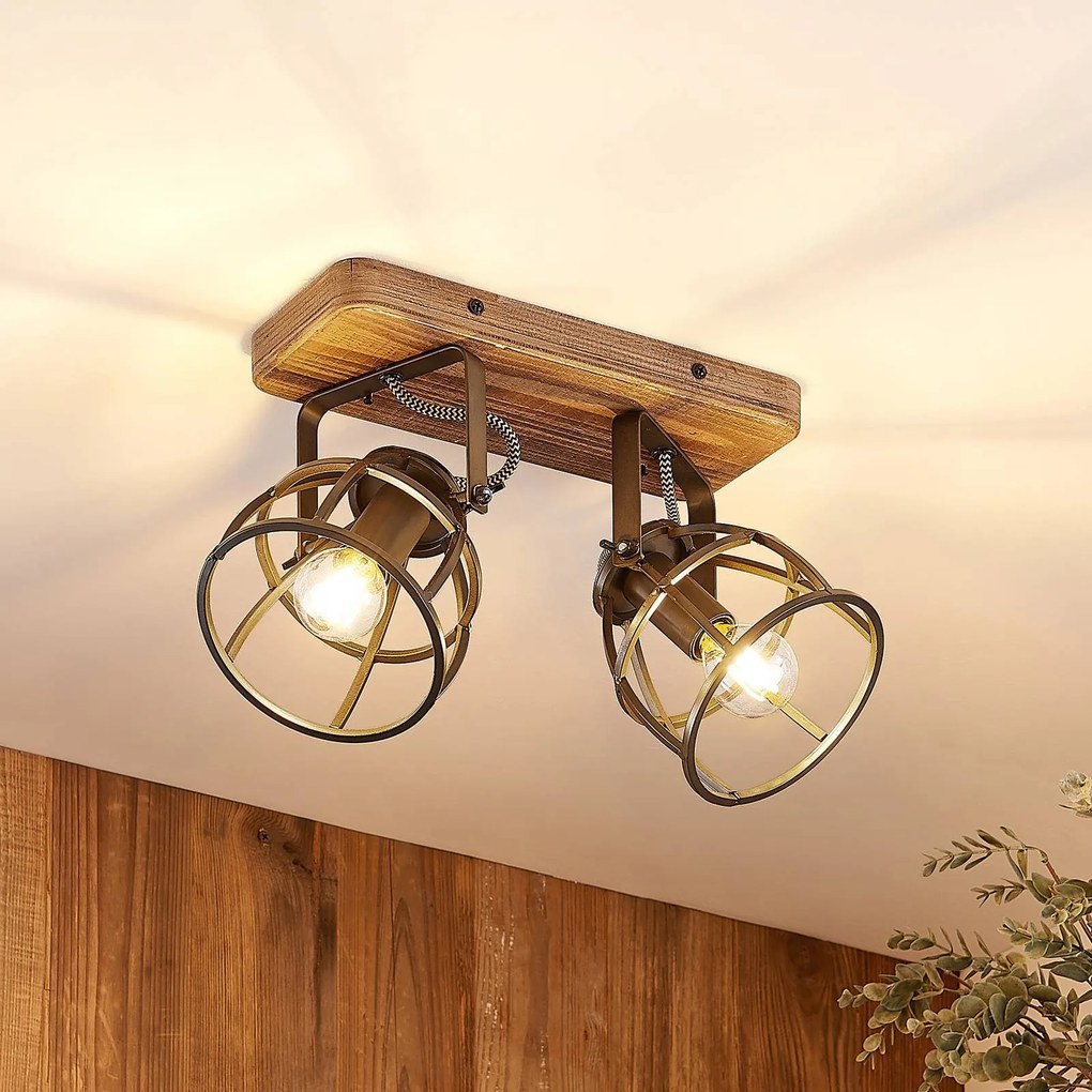Plafoniera soffitto Rutger Lindby, dimmerabile, Legno scuro, Soggiorno / Sala da pranzo, Legno, Vintage, Plafoniera