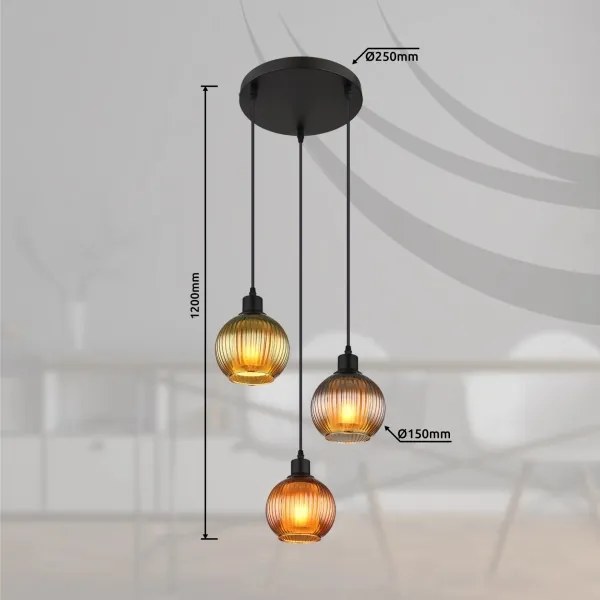 Globo 15638-3 - Lampadario a sospensione con filo ZUMBA 3xE27/25W/230V diametro 36 cm rame/verde/blu