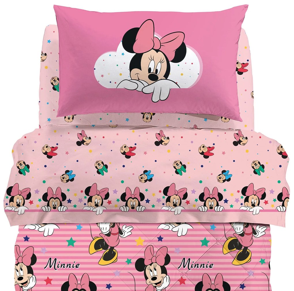 Completo Lenzuola in Cotone Minnie Rainbow Singolo Warner