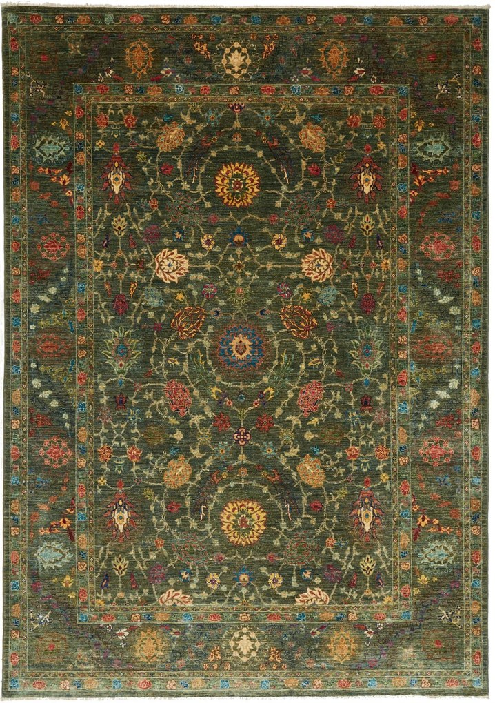 Samarkand Tappeto 210x300 Verde (Pakistan) Annodato A Mano