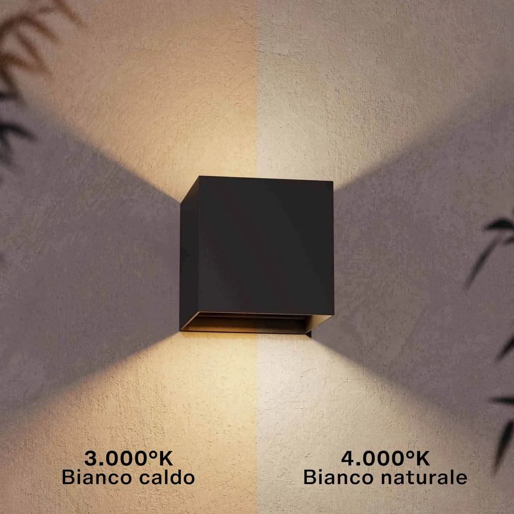 Applique LED Cubo 10W IP65 Nero - 2CCT Colore Bianco Variabile CCT