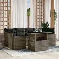 Set Divani da Giardino 7 pz con Cuscini Grigio in Polyrattan 3267130