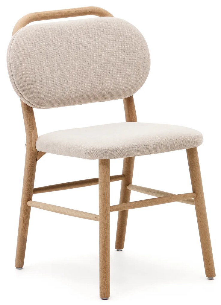 Kave Home - Sedia Helda in ciniglia beige e massello di quercia FSC Mix Credit