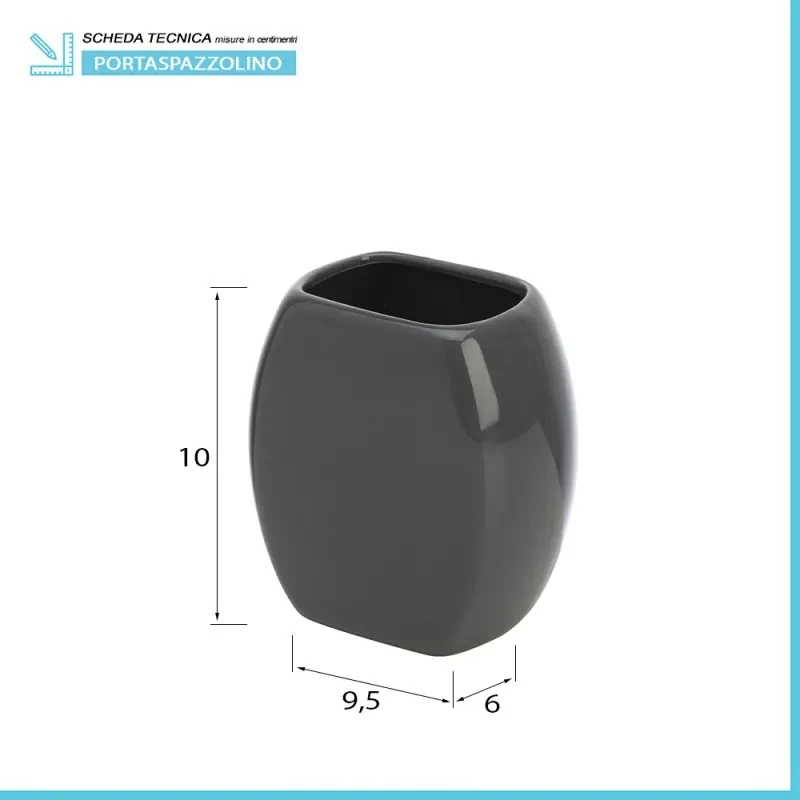 Porta spazzolini bagno grigio d’appoggio in ceramica