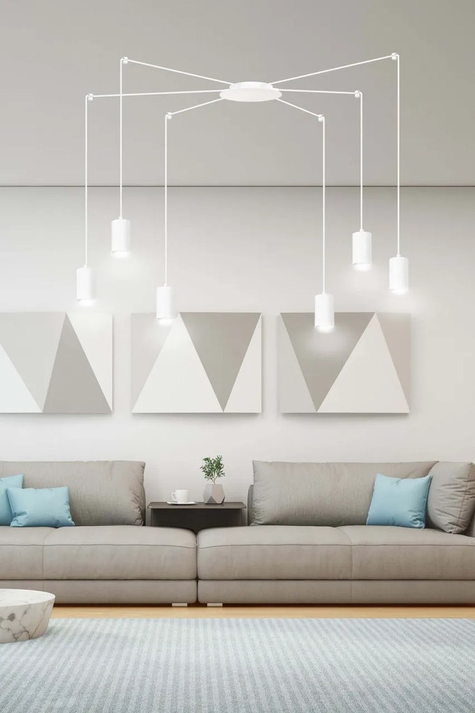 Lampadario a Sospensione in Acciaio TRAKER 6 BLACK e WHITE