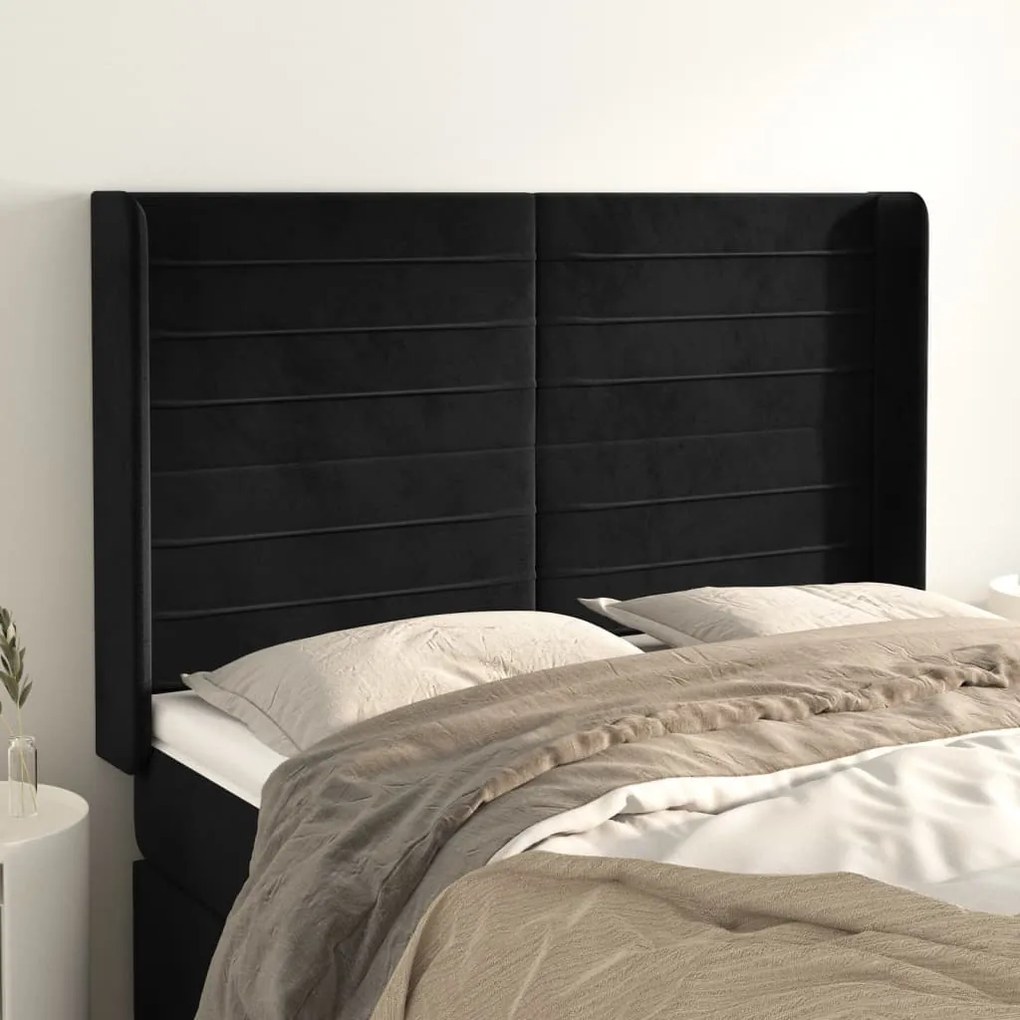 Testiera Ad Orecchio Nera 147x16x118/128 Cm İn Velluto /
