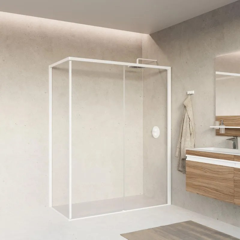 Lato fisso per box doccia Top H 200cm X83-85cm sx Sp. 8 mm vetro trasparente profilo bianco opaco