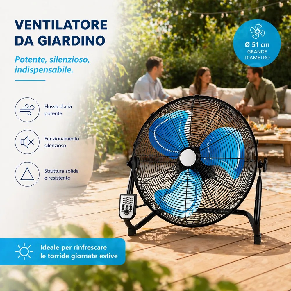 Ventilatore da Terra Pale Ø51 cm con Telecomando Silenzioso Inclinazione Regolabile Nero...