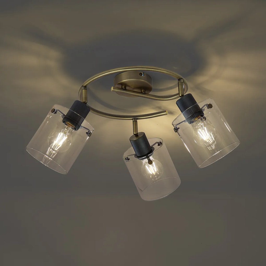 Faretto da soffitto di design bronzo con vetro trasparente rotondo a 3 luci - Domo